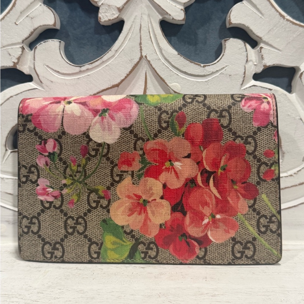 Authentic Gucci Dionysus Blooms Mini GG Supreme Chain Wallet Floral - Picture 4 of 11